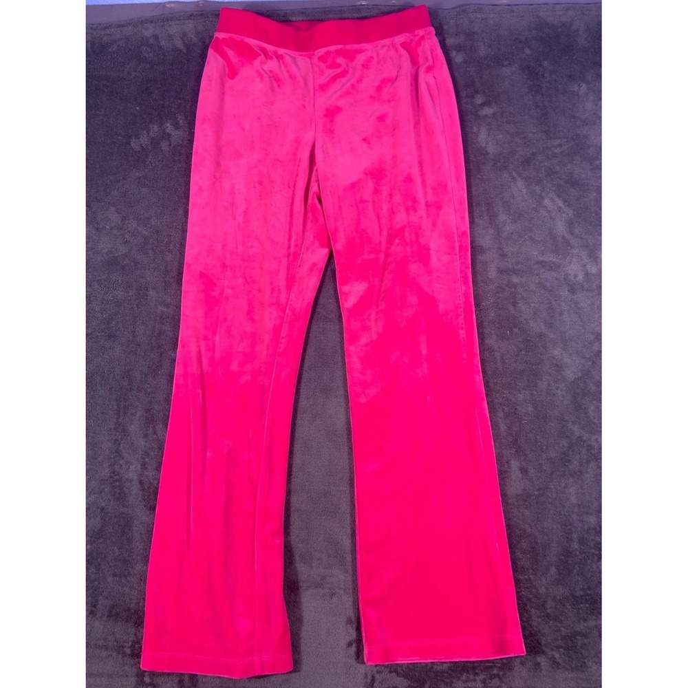 Juicy Couture Women's Hot Pink Velour Track Pants Rhinestone Logo Flare Size L‎